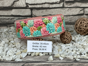 Biothane Leder Motiv Halsband "Pastel Succulents"