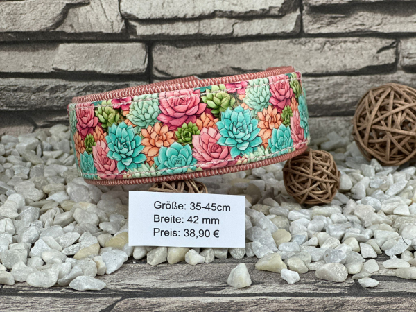 Biothane Leder Motiv Halsband "Pastel Succulents"
