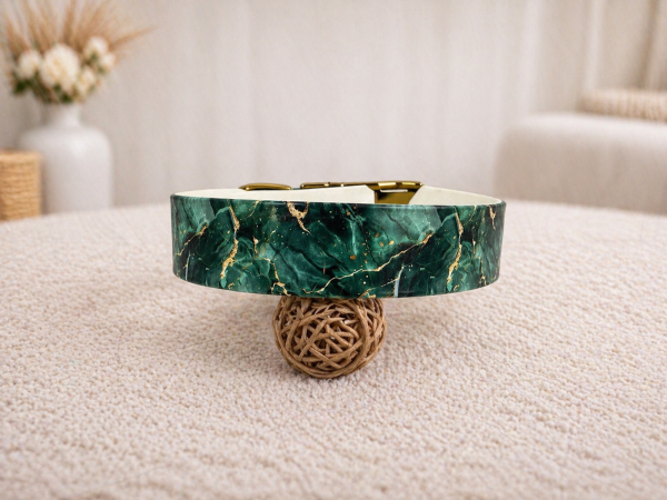 Biothane Motiv Halsband "Green/Gold Marble"