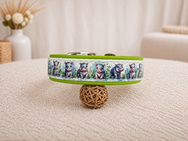 Biothane Leder Motiv Halsband "Baby Hippos"