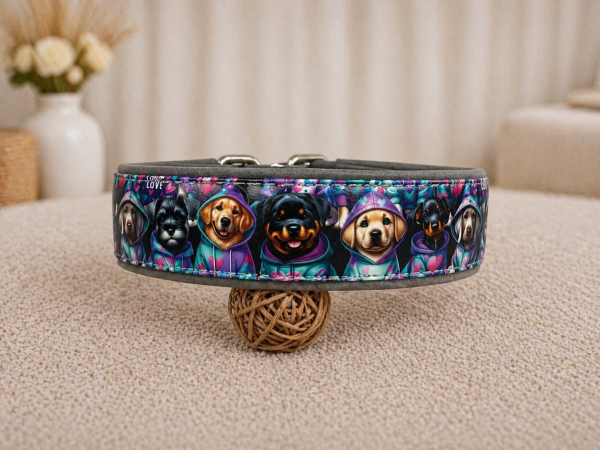 Biothane Leder Motiv Halsband "Hoody Dogs"