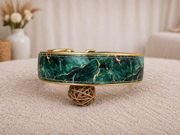 Biothane Leder Motiv Halsband "Green/Gold Marble"